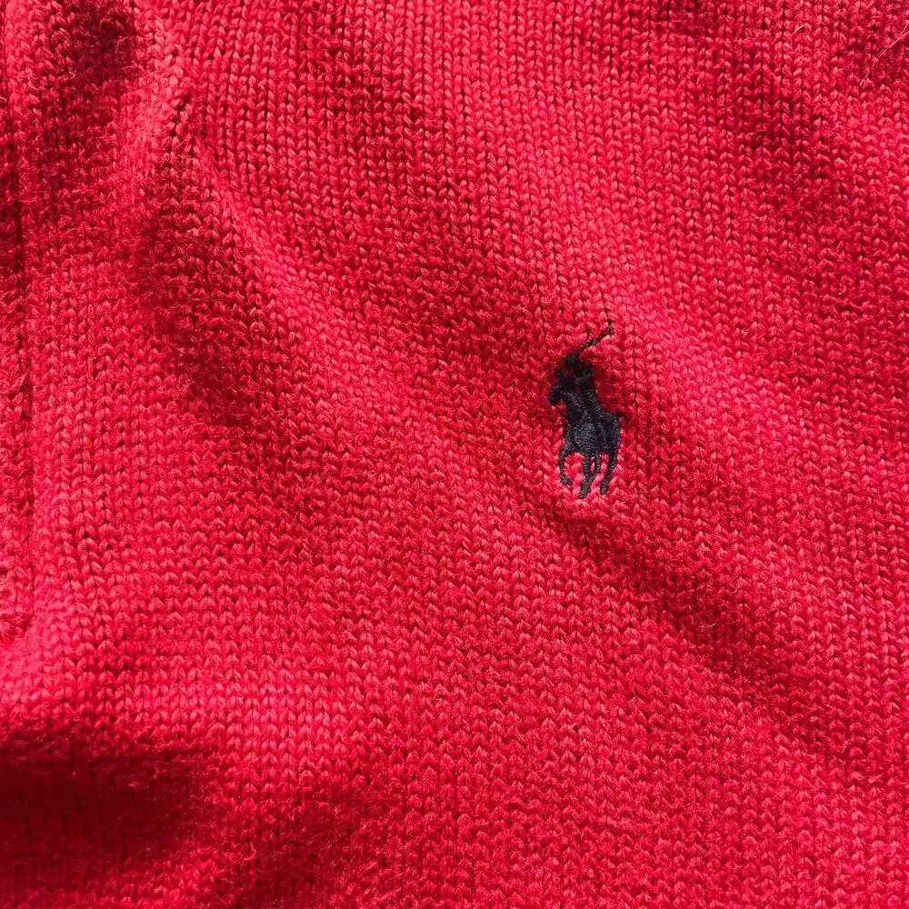 Men's Polo Ralph Lauren Red Quarter Zip Sweater Size Medium